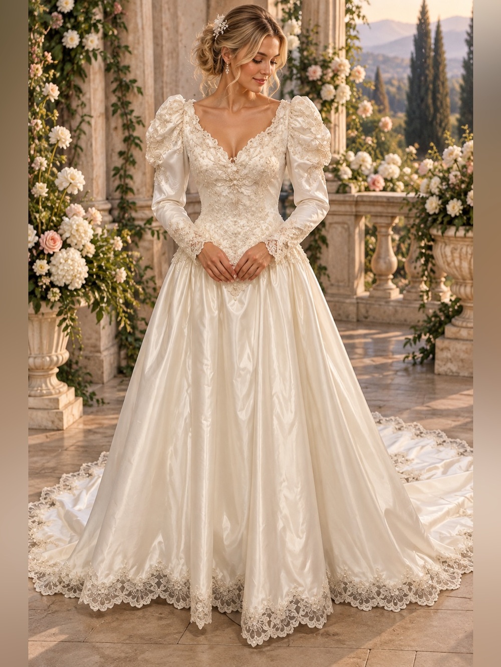 Vintage VENUS F9 Ivory Lace Long-Sleeve A-Line Bridal Gown